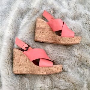 HINGE Platform Cork Peach Wedges